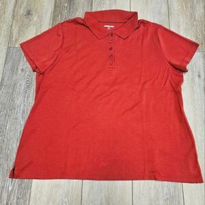 Lands' End Polo 1/4 Button Up Short Sleeve Shirt Red Maroon Women's Large Petite